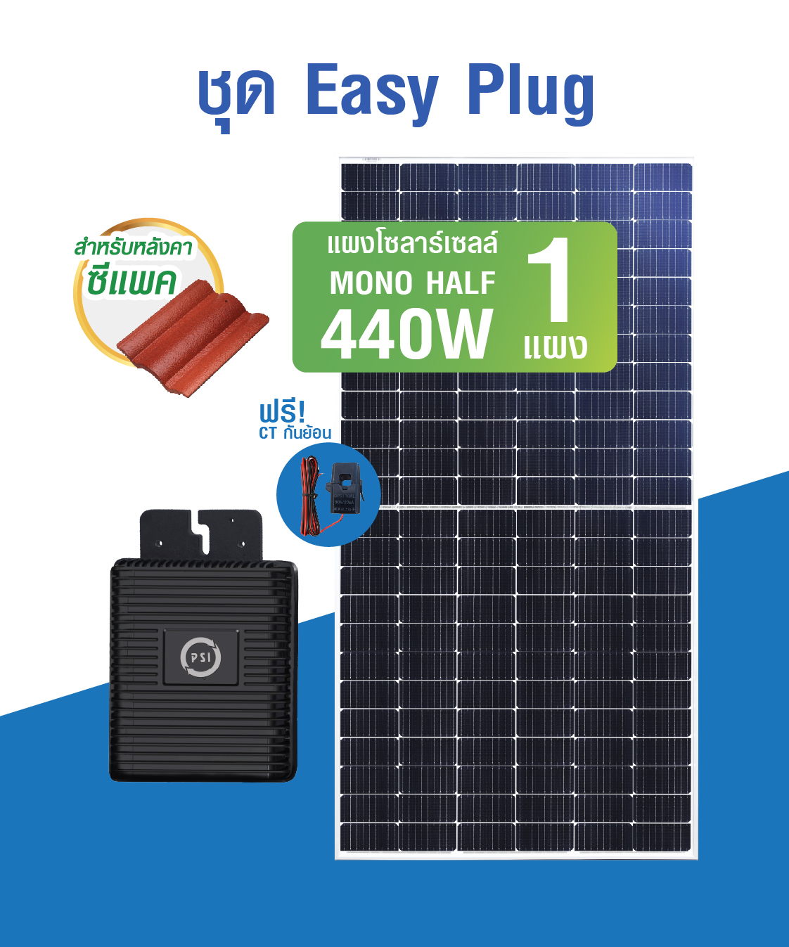 ชุดโซลาร์เซลล์ Easy Plug MICROINVERTER MODEL HM-400 + กันย้อน +แผงโซล่าเซลล์ 420W จำนวน 1 แผง – หลังคาซีแพค