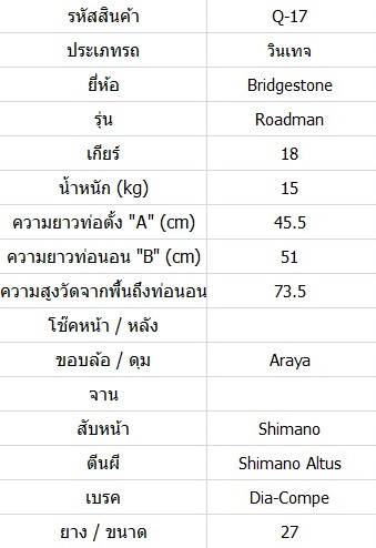 ทัวร์ริ่งโครโมลี่สับถัง Bridgestone Roadman ล้อ27นิ้ว ไซส์ S