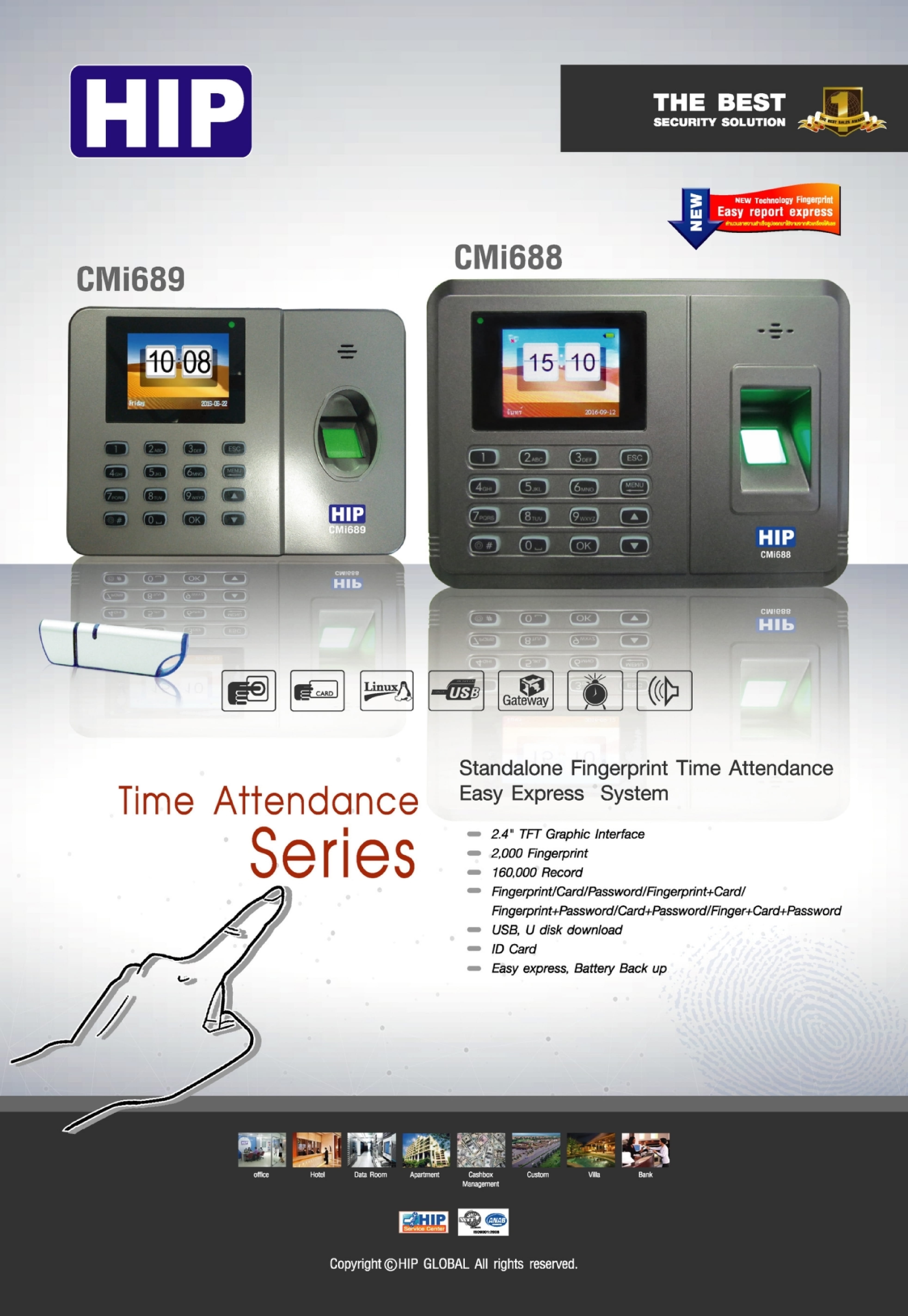 เครื่องสแกนลายนิ้วมือ ลงเวลาทำงาน Export file Excel HIP Finger Scan รุ่น CMi 688