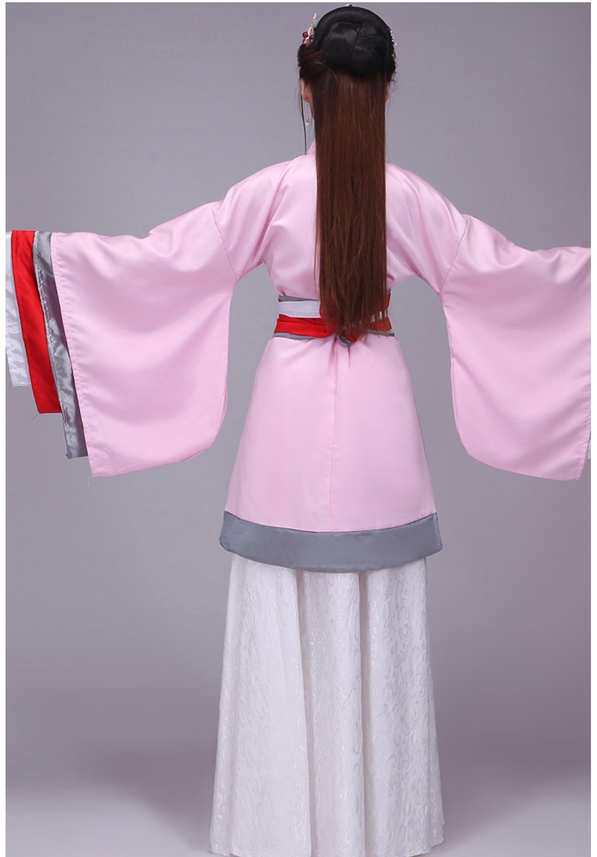 ชุดจีนสตรีฮั่นโบราณ สีขาว-ชมพู ลายปักดอกไม้ รหัส VP95 สินค้าพร้อมส่ง