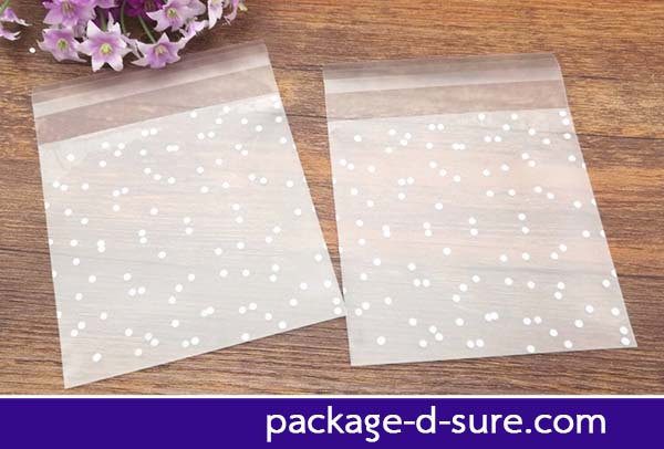 ล้างสต็อก//ถุงคุกกี้แถบกาว 10x10 เนื้อกึ่งขุ่น ลายจุดขาวเล็กๆ แพ็ค 100 ใบ