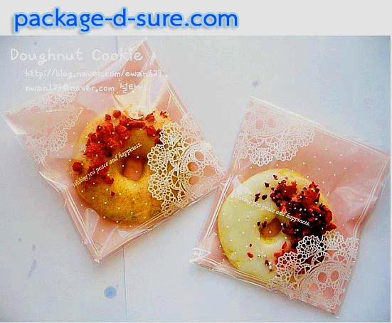 ล้างสต็อก//ถุงคุกกี้ แถบกาว 10x11 ลายลูกไม้ใส หลังชมพู แพ็ค 100 ใบ