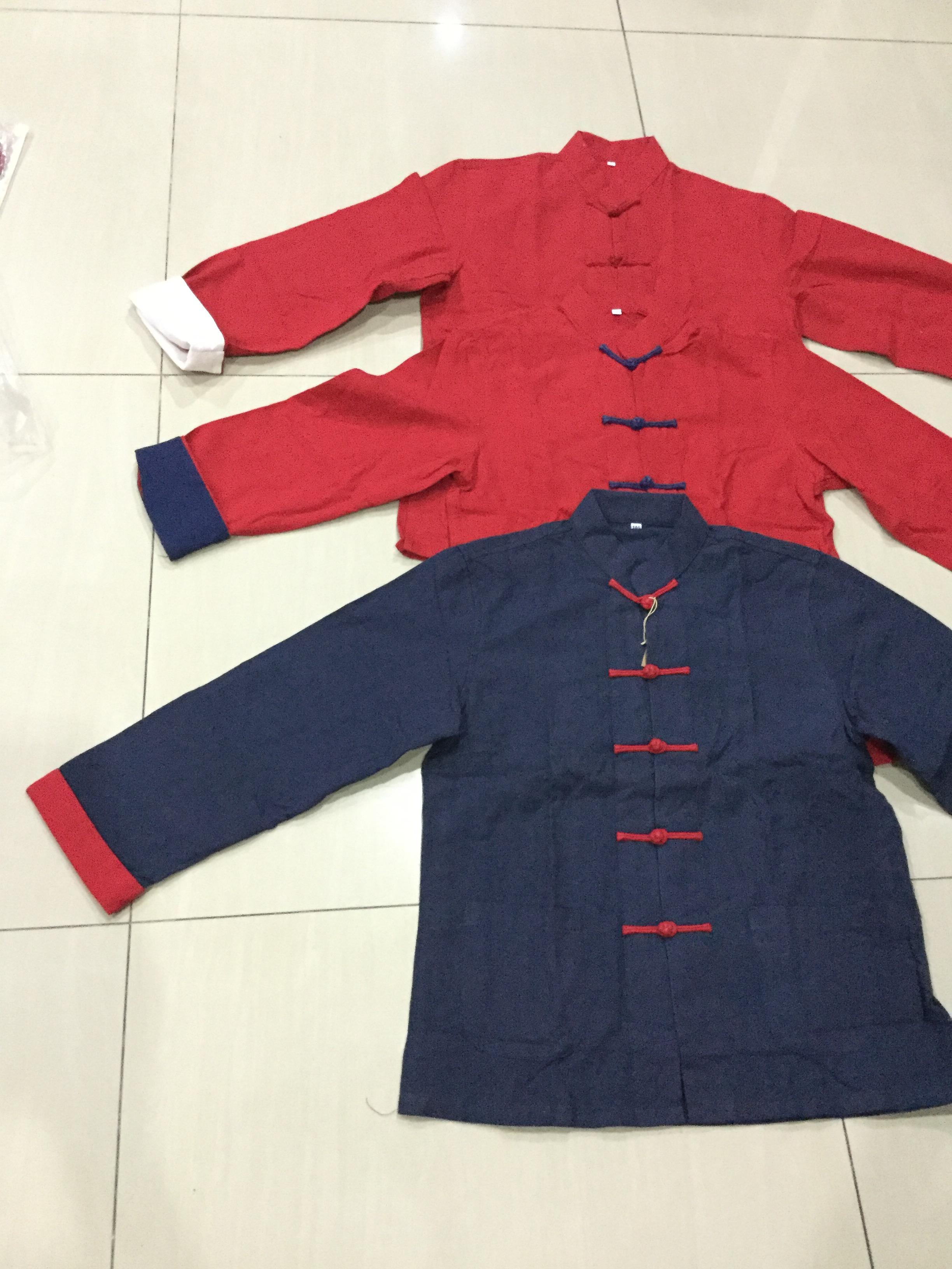 ชุดจีนเด็กชาย สีน้ำเงินขอบแขนแดง ผ้าฝ้าย รหัส BBB66 สินค้าพร้อมส่ง