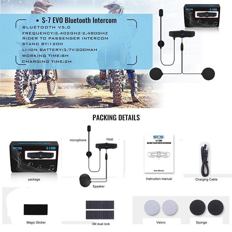 SCS S7 EVO บลูทูธติดหมวกกันน็อค Motorcycle Helmet Intercom Bluetooth Headset (แพคเดี่ยว)