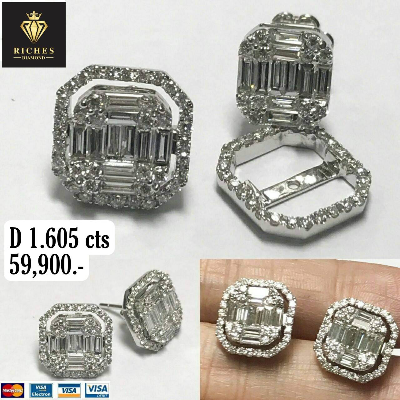 ต่างหูเพชรเบลเยี่ยมแท้น้ำหนักรวม 1.95 cts