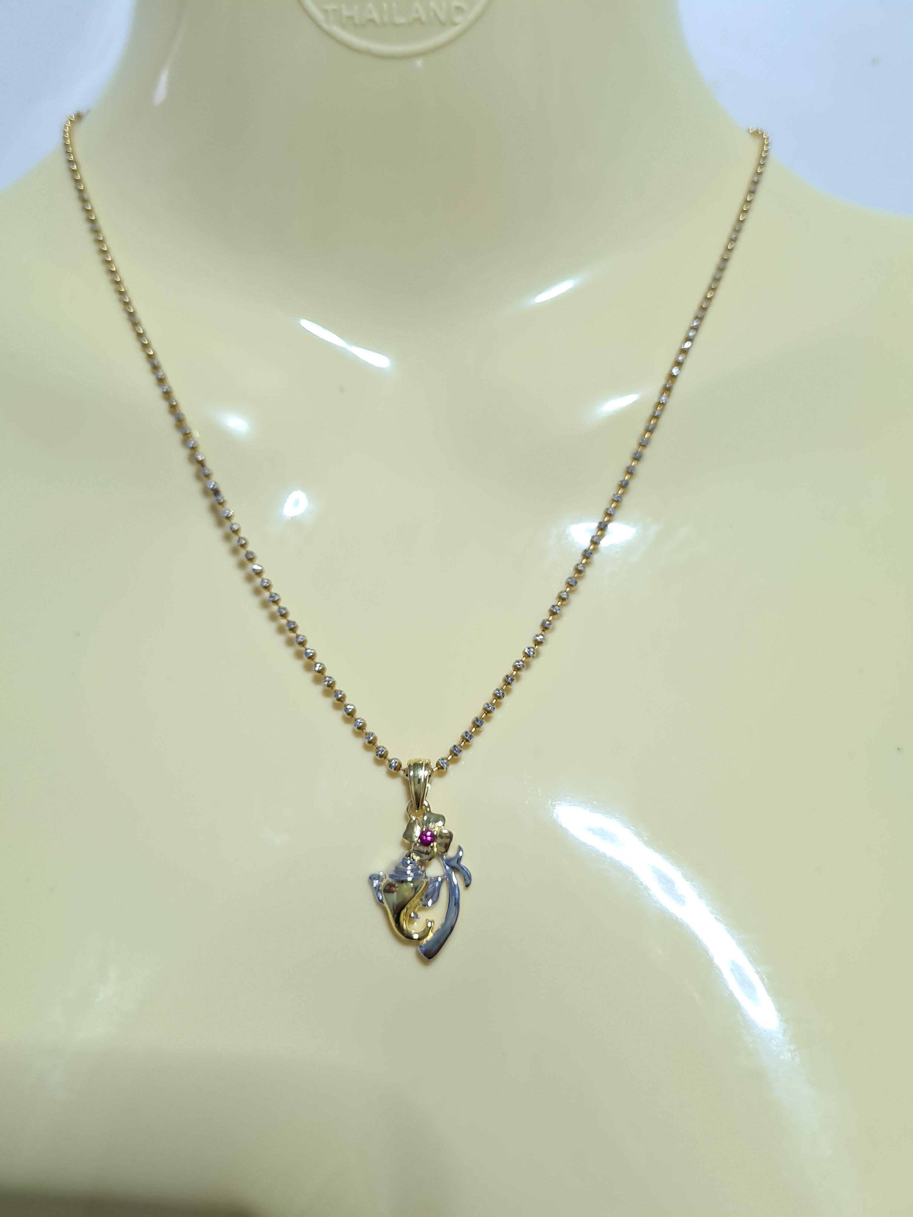 จี้เศียรพระพิฆเณศทัดดอกชบาเงินแท้ 925 ประดับเพชรเบลเยี่ยมแท้ 0.03 cts