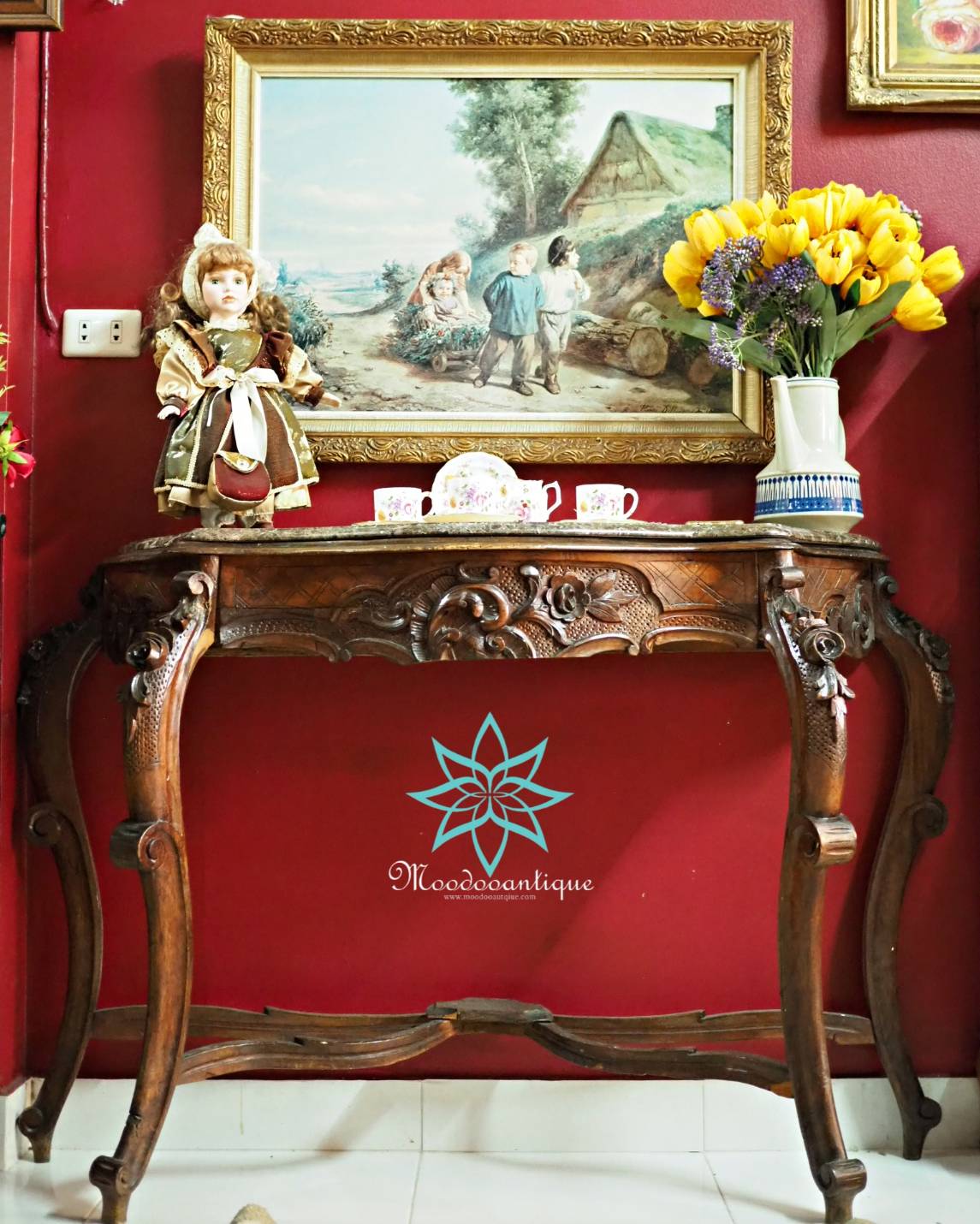 Console ไม้โอ๊ค ทํอปหินอ่อน