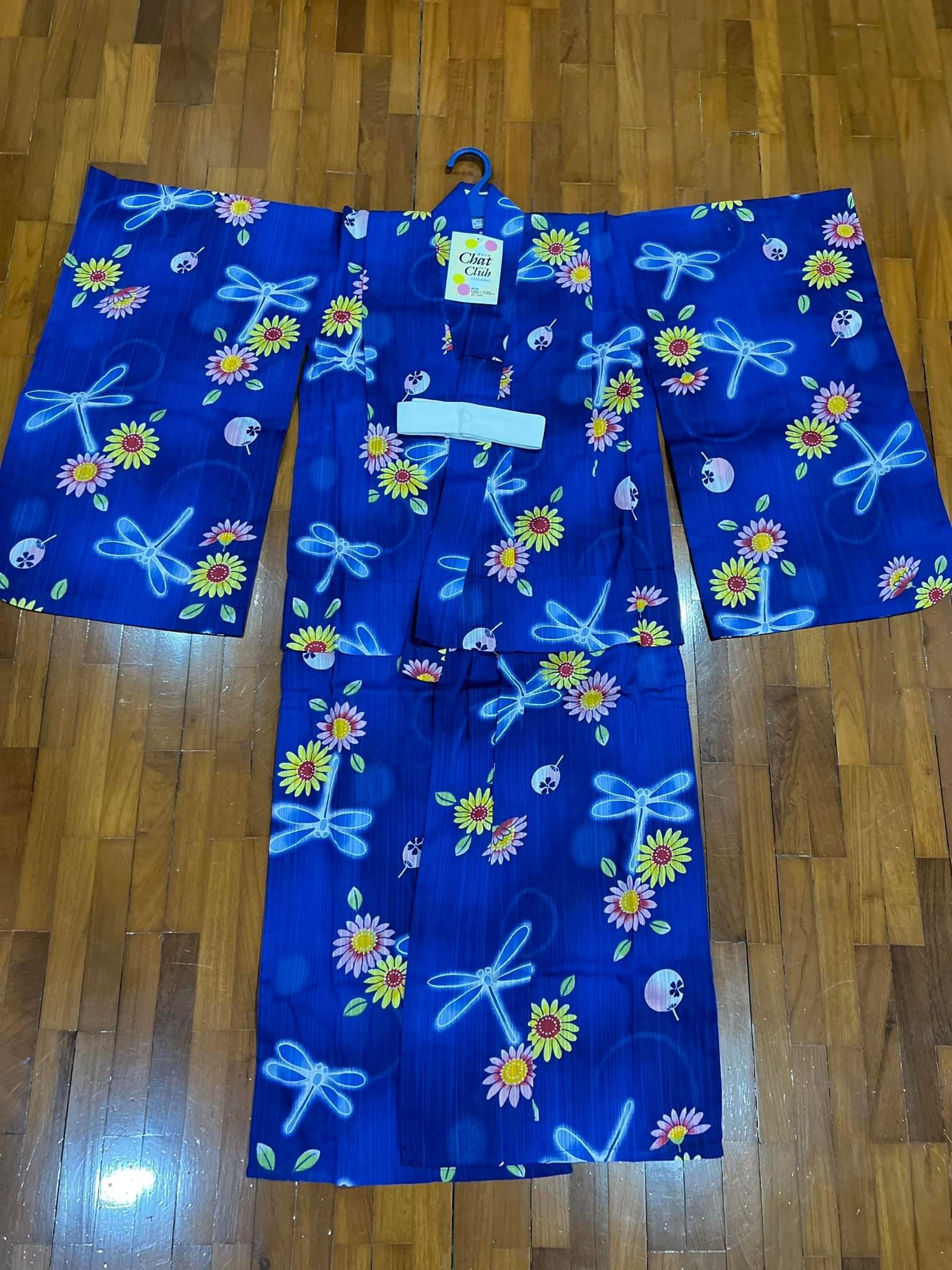 ยูกะตะสาวน้อย ป้ายญี่ปุ่น ผ้าฝ้าย 100% สีน้ำเงิน 9-10ขวบ