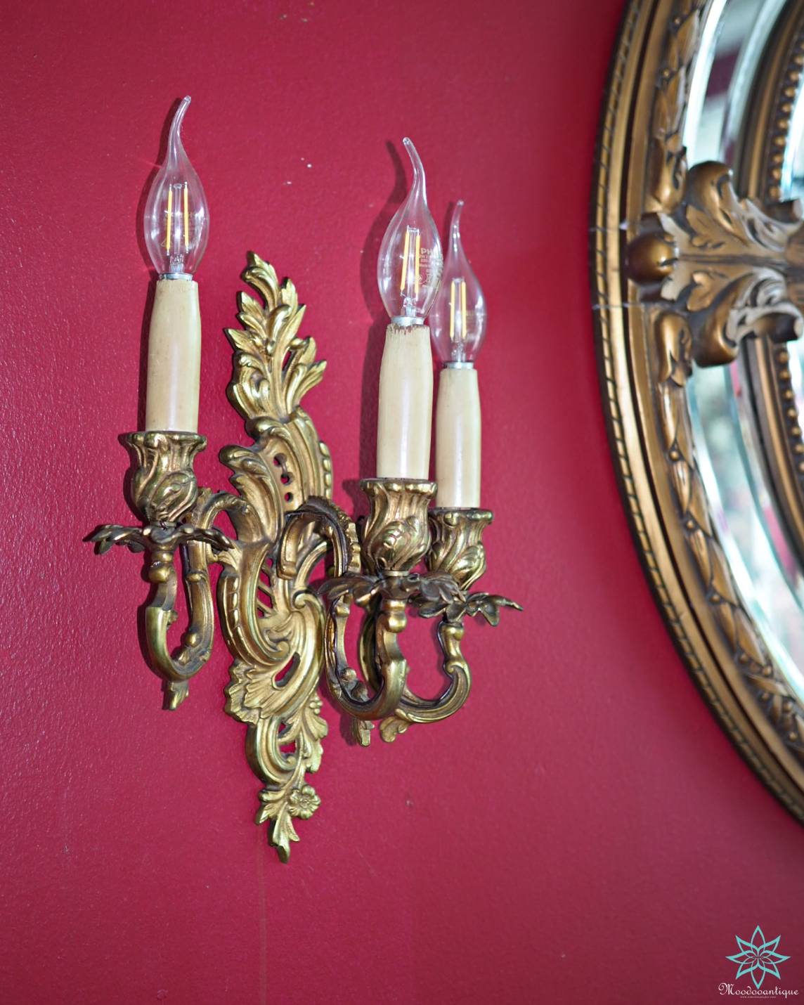 B 6015 A PAIR OF FRENCH ORMOLU THREE-BRANCH WALL -LIGHTS