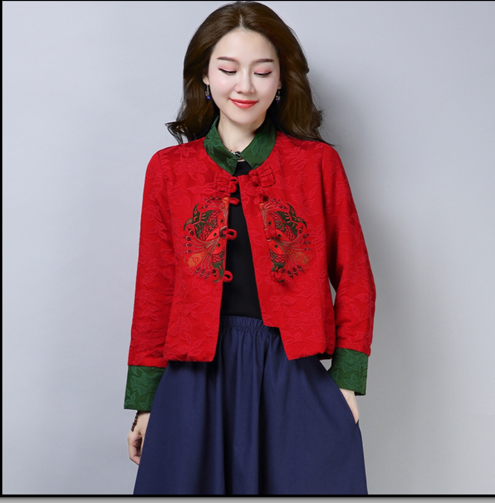 เสื้อผ้าฝ้ายผสมโพลี. สีแดง. รหัสJO62