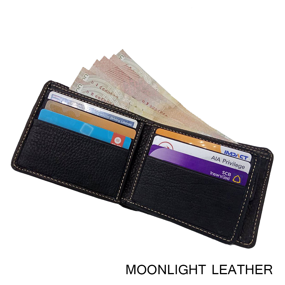 กระเป๋าสตางค์ชายหนังแท้ รุ่น Less But More Ep.09 มีกระเป๋าใส่เหรียญ หนังนุ่มมาก แข็งแรง ไม่ลอกร่อน สีดำ มีกล่องพร้อมเป็นของขวัญได้