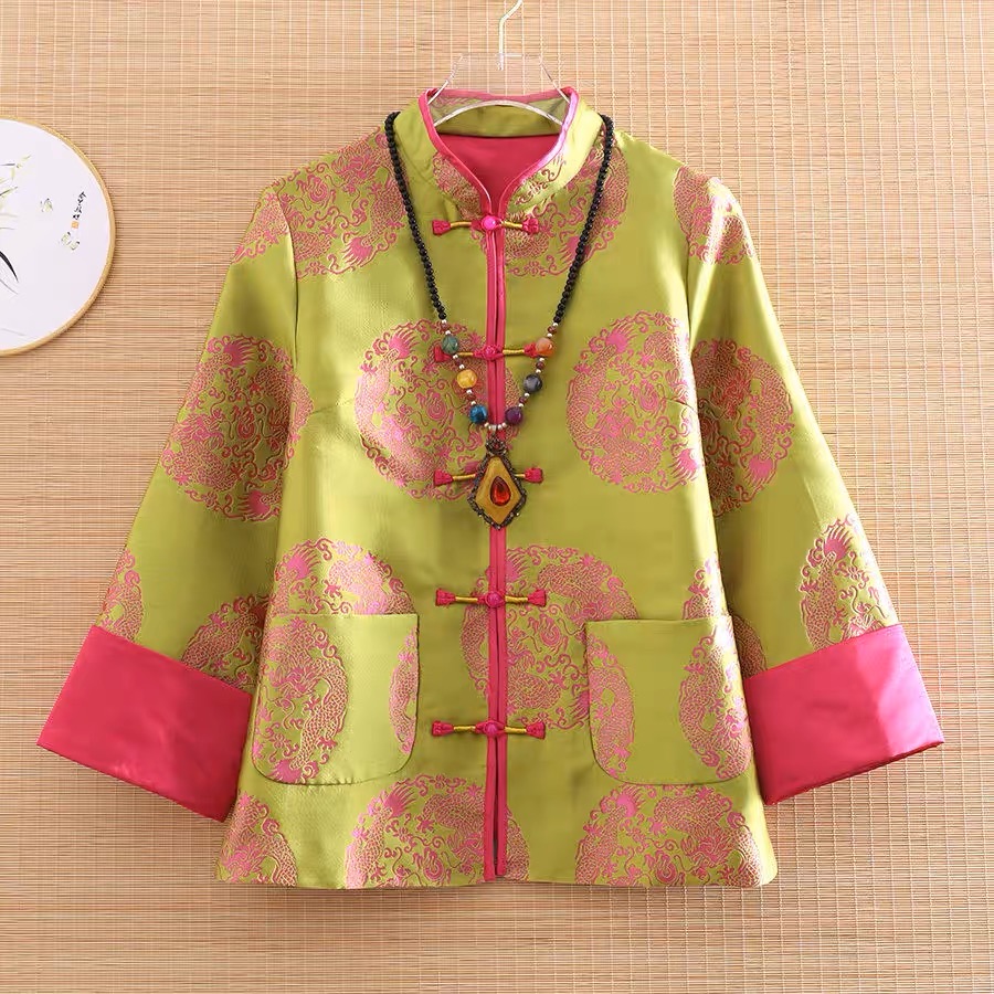 #เสื้อจีนผ้าโพลี สีเขียว รหัส GR59