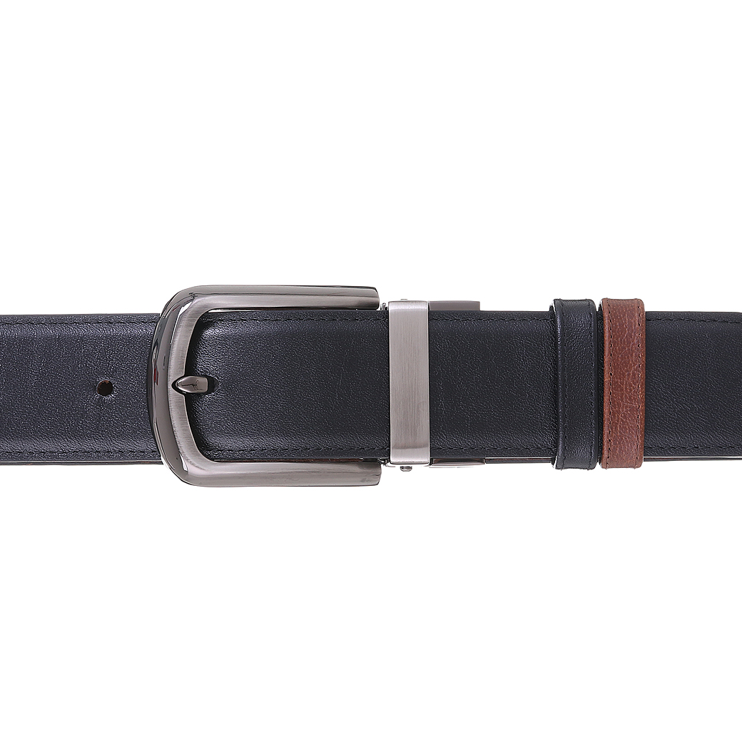 เข็มขัดหนังแท้ สำหรับผู้ชาย แบบ Two Tone สองสี ดำ-น้ำตาลอ่อน หัวบิดกลับได้ รุ่น Twist