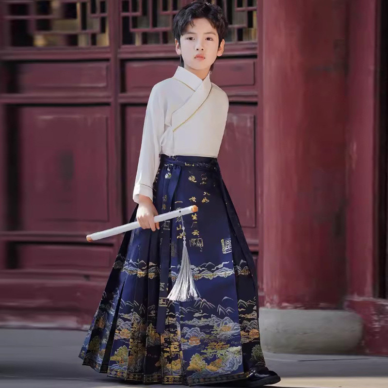 ชุดฮั่นฝู สีน้ำเงิน รหัส FH 553 สินค้าพร้อมส่ง