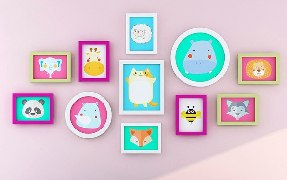 ชุดกรอบรูปติดผนัง PVC11 (Cartoon) กรอบรูป 11 ชิ้น พร้อมรูปภาพตามแบบและวัสดุติดตั้ง