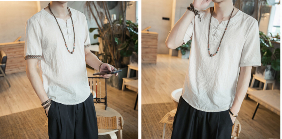 เสื้อจีนชาย ผ้าฝ้าย แขนสั้น สีขาว รหัส CT 32 สินค้าพร้อมส่ง