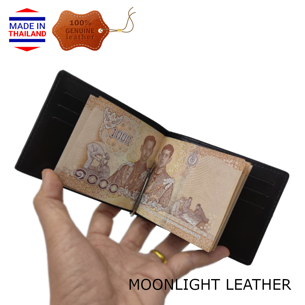 กระเป๋าหนีบแบงค์หนังวัวแท้ Moonlight รุ่น Grip สีดำ ลายลิ้นจี่ เรียบหรู แข็งแรง ไม่ลอกร่อน มีกล่องพร้อมเป็นของขวัญได้