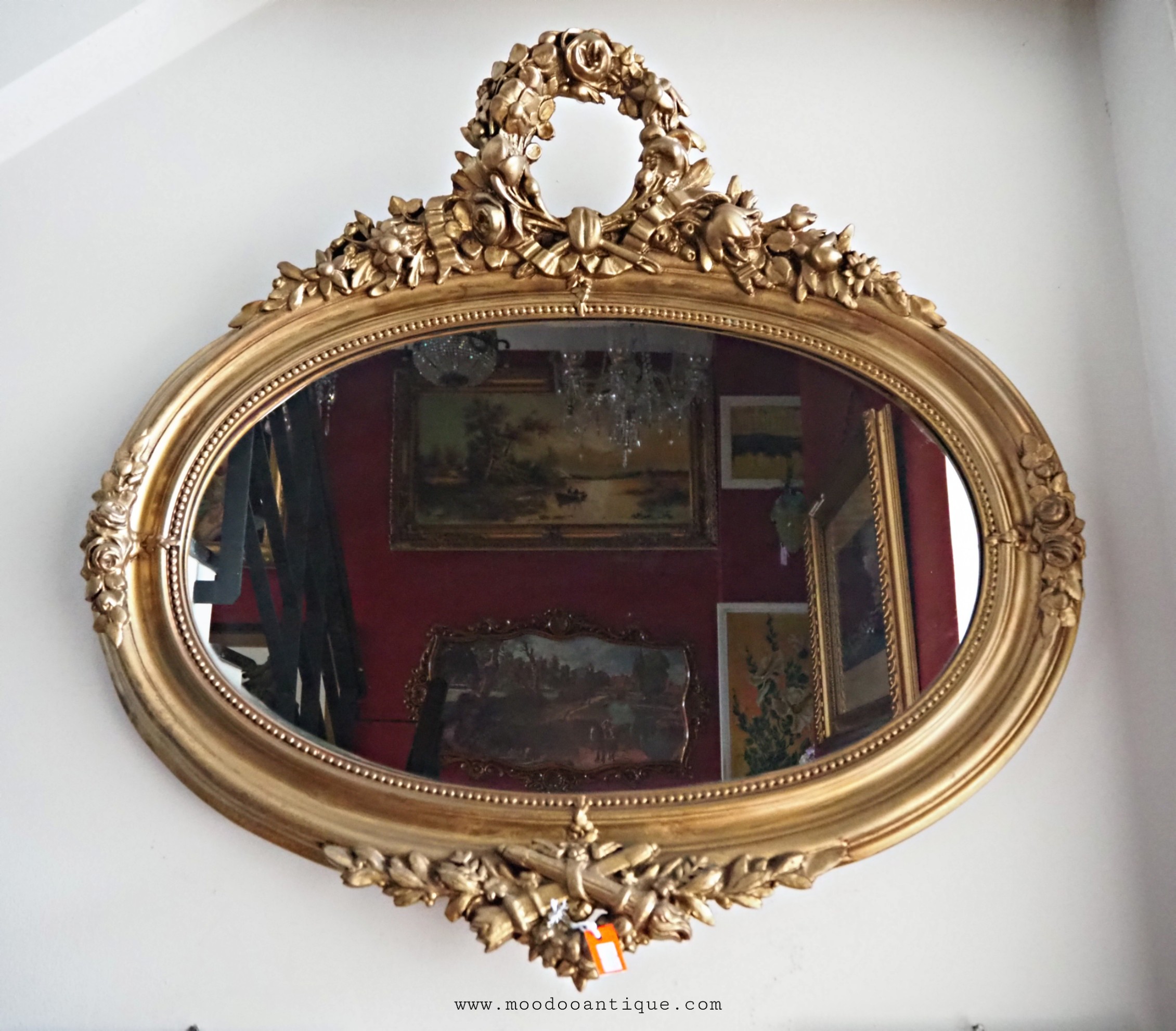 ขายแล้ว Antique French Louis XVI Oval Gilt wood mirror