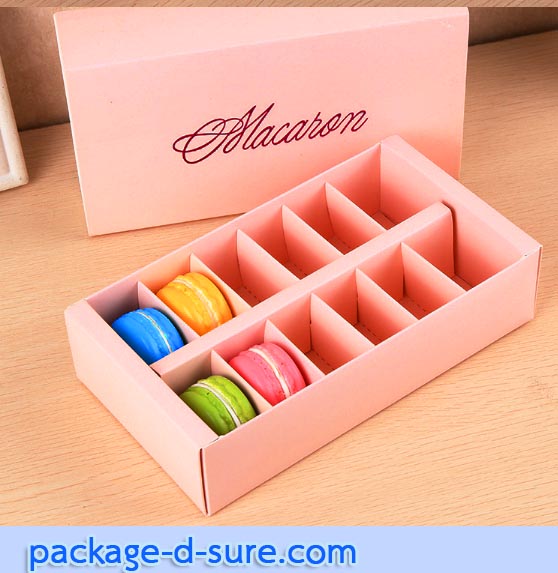 โปรโมชั่น//กล่องมาการอง 12 ชิ้น 20x11x5 สีโอรส ลายเซ็นต์ macaron