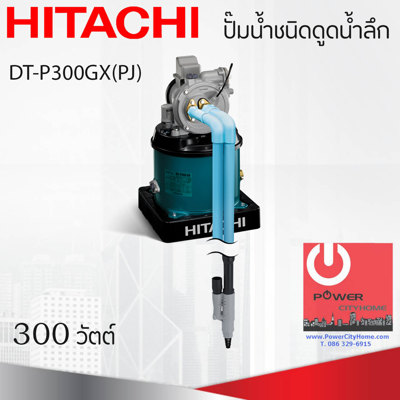 ปั๊มน้ำชนิดดูดน้ำลึก Hitachi 300 วัตต์ รุ่น DT-P300GX(PJ)