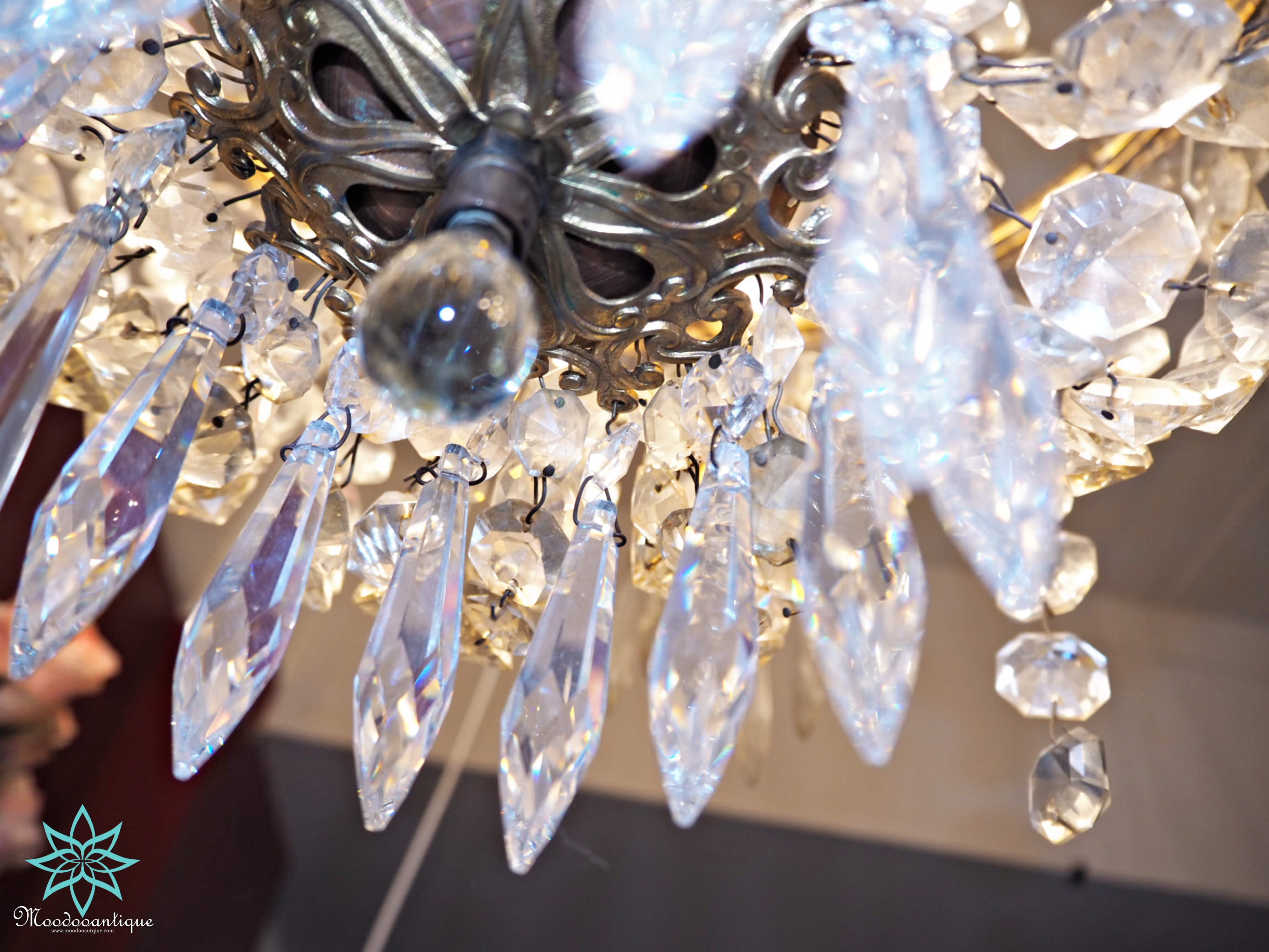 Antique French Gilt Bronze crystals chandelier in ballon shape with 8 lights