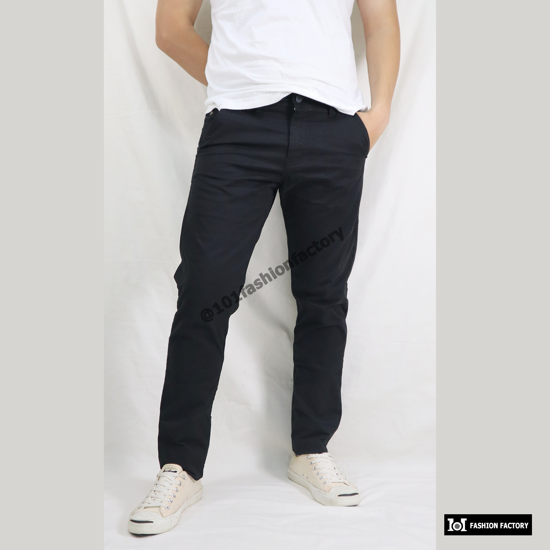 ขาเดฟชาย US616/4 กางเกงขายาวผ้ายืดคอตตอน ทำงาน+เที่ยว สีดำ |US101