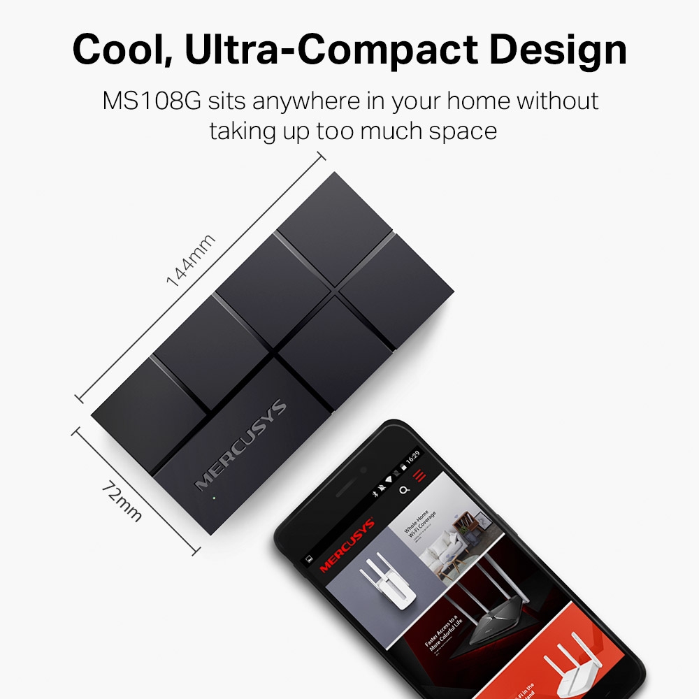 MS108G เดสก์ท็อปสวิตช์ 10/100/1,000Mbps 8 ช่อง แบรนด์ MERCUSYS รับประกันสินค้า 3 ปี