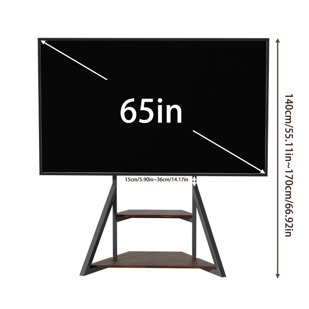 ขาตั้งทีวีตั้งพื้นขาตั้งพื้นทีวีอุตสาหกรรมพร้อมชั้นวางไม้ 2 ชั้นปรับความสูงได้ขาตั้งทีวีสำหรับทีวี LCD LED ขนาด 40-75 นิ้ว ประกอบใช้งานได้เองง่ายๆ!!!