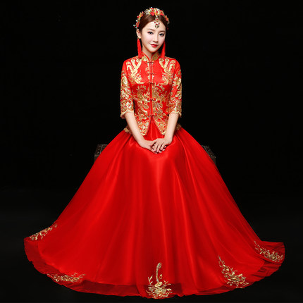 ชุดเจ้าสาวสีแดง รหัส WED#2# 159 สินค้าพร้อมส่ง