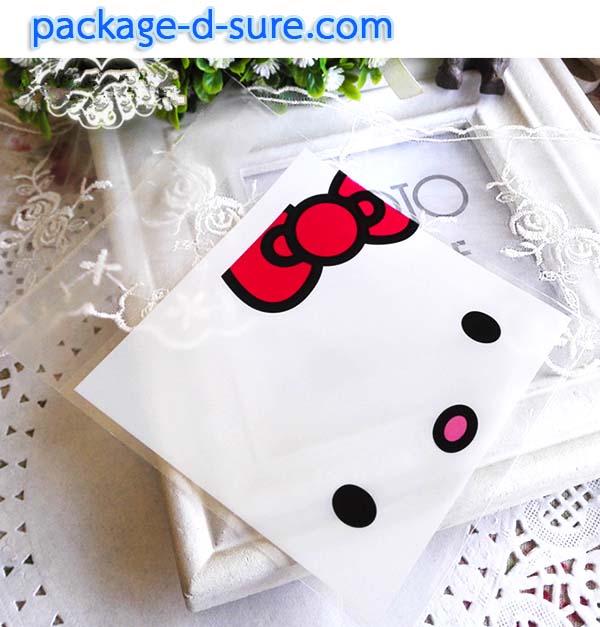 ล้างสต็อก//ถุงคุกกี้ แถบกาว 10x10 ลายหน้าคิดตี้ แพ็ค 100 ใบ