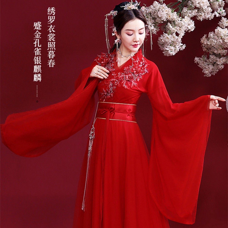 ชุดจีนนางฟ้าสีแดงลายปัก