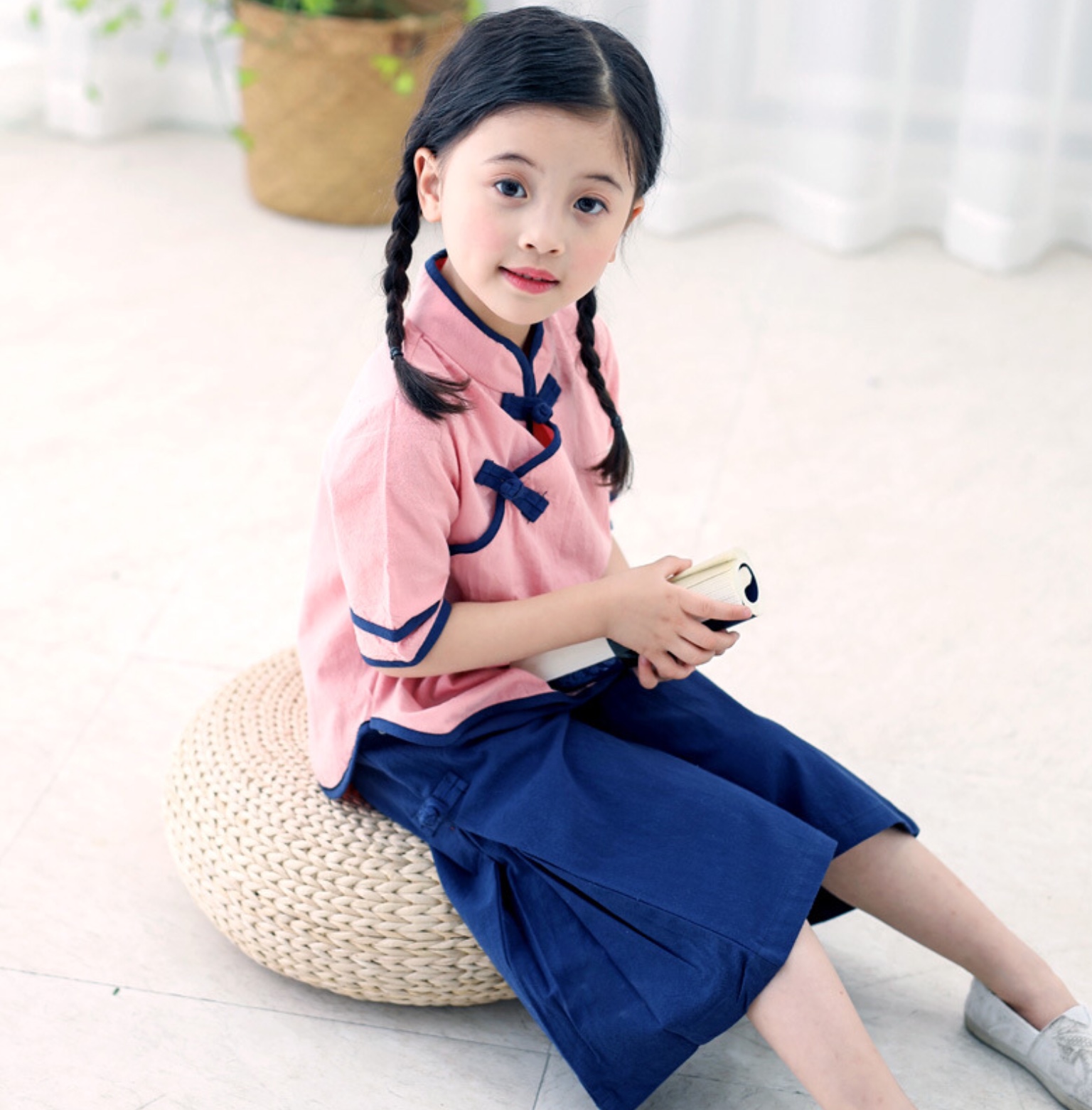 ชุดเสื้อโอรส +กางเกงน้ำเงิน ผ้าฝ้าย รหัส PE 58 สินค้าพร้อมส่ง