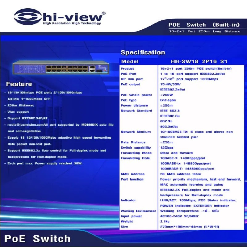 Hi-view POE HS-SW18 2P16 S1 HBT-AI HS Series (18Port)