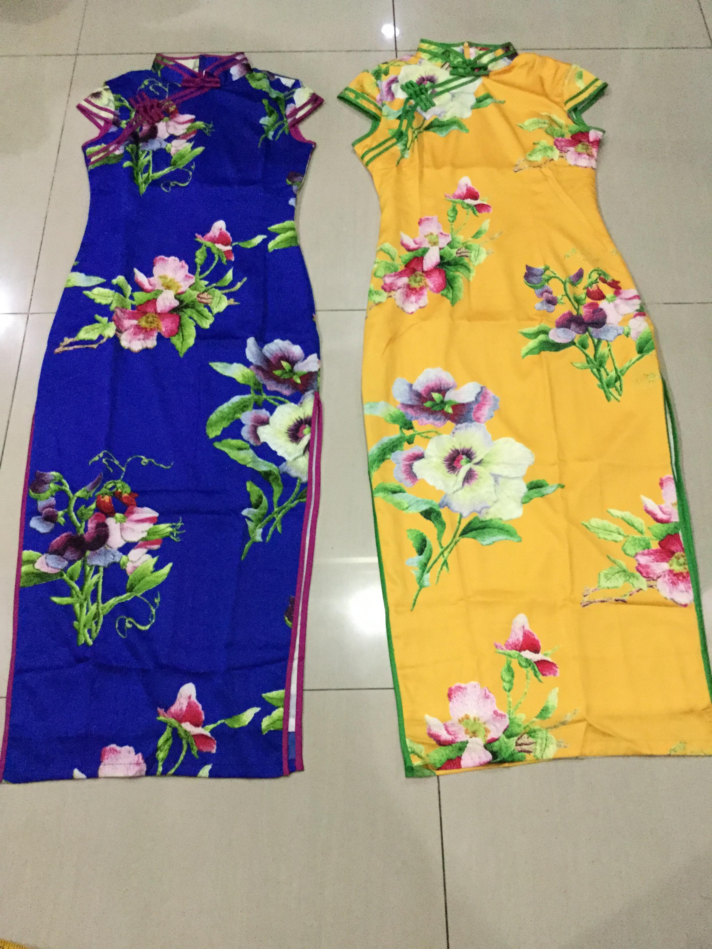 กี่เพ้ายาว ผ้าไหม สีเหลือง รหัส FZ 155 สินค้าพร้อมส่ง