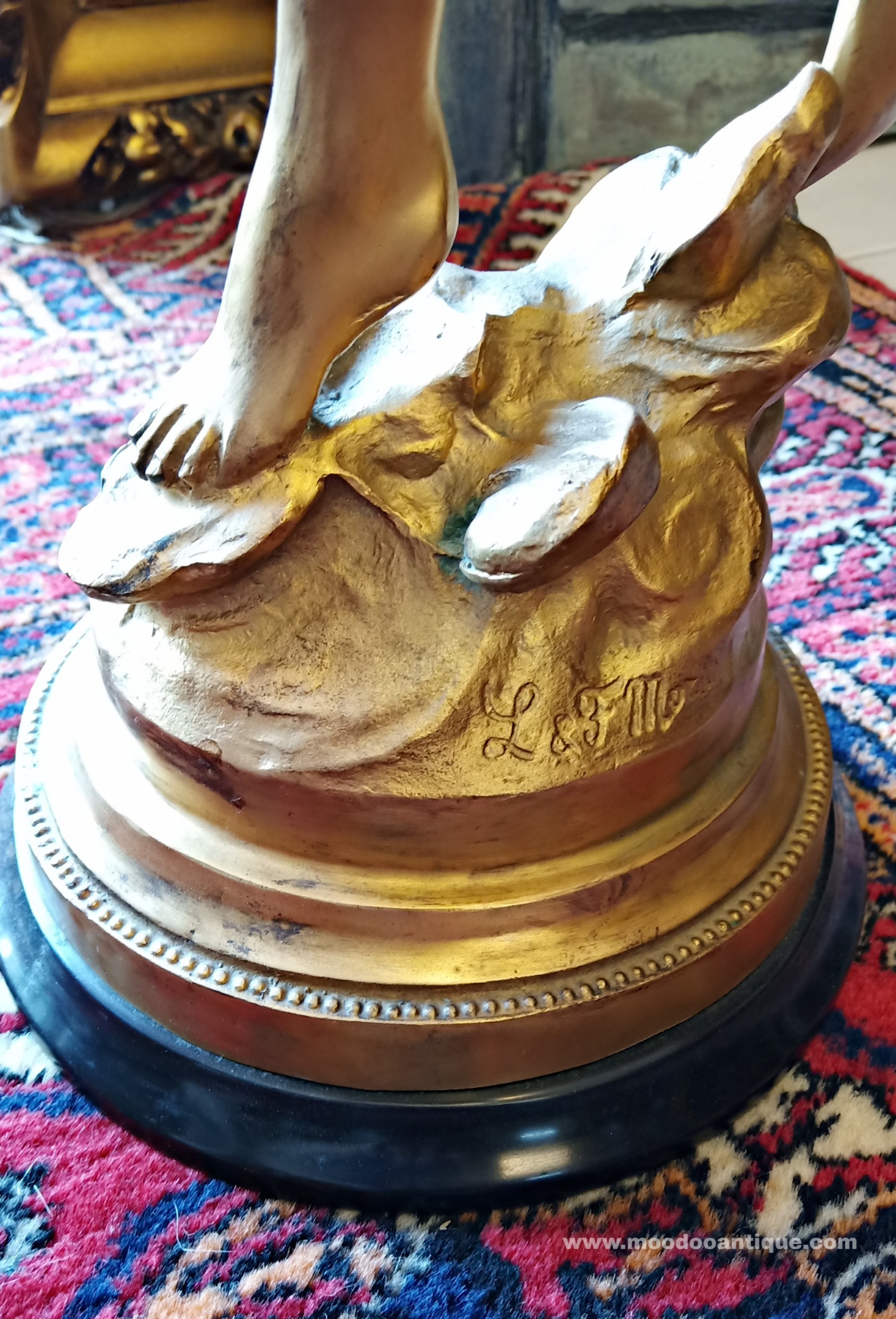 เชิงเทียนบรอนซ์รูปปั้นเทพีคู่งาน Art Nouveau Antique L&F Moreau