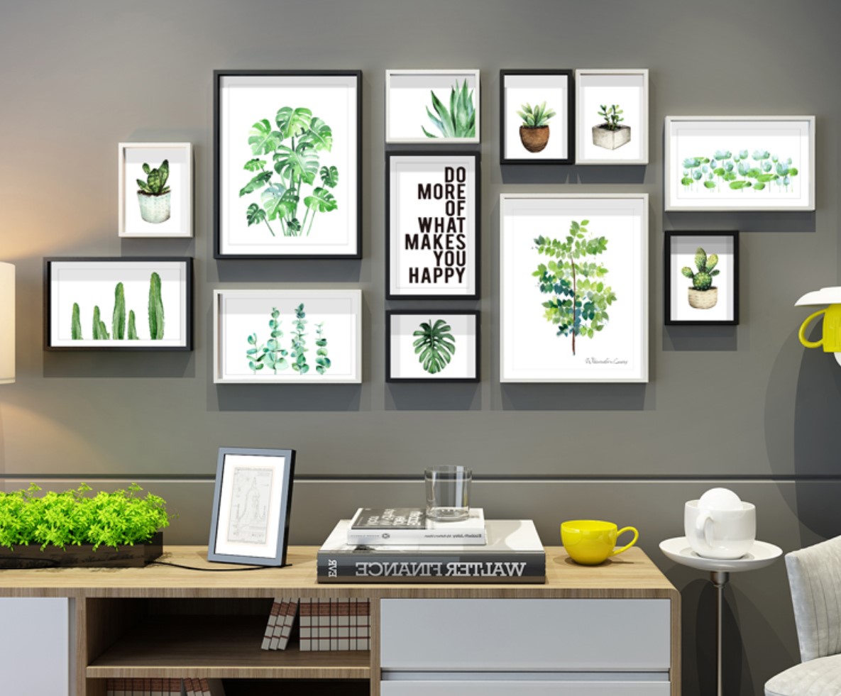 ชุดกรอบรูปติดผนัง I Love Tree กรอบรูปไม้สีขาวดำ12 ชิ้น พร้อมภาพตามแบบและวัสดุติดตั้ง