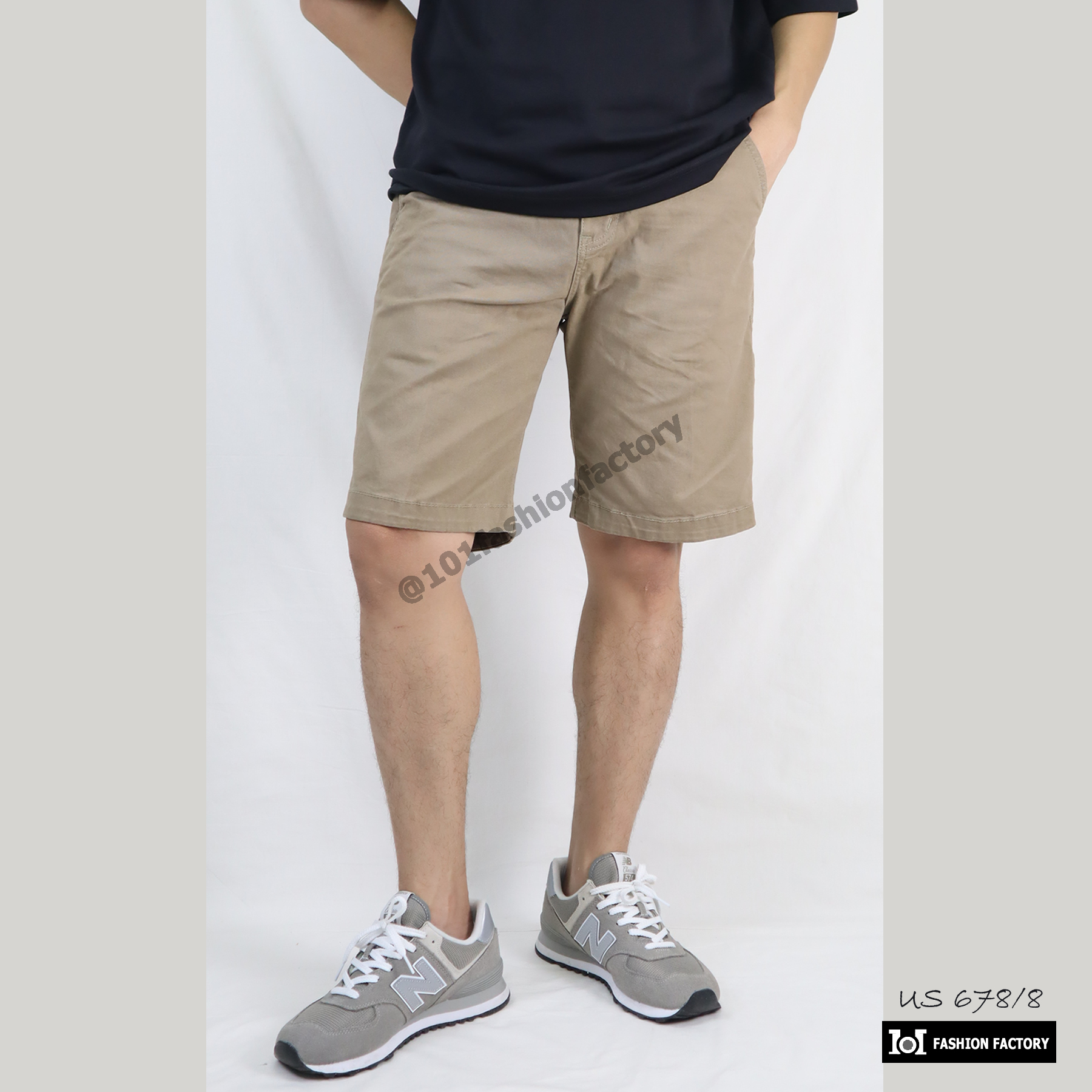 กางเกงขาสั้น No.678/8 แฟชั่นลำลองแบบเรียบๆ ผ้ายืดคอตตอน สีกากีเข้ม | US101