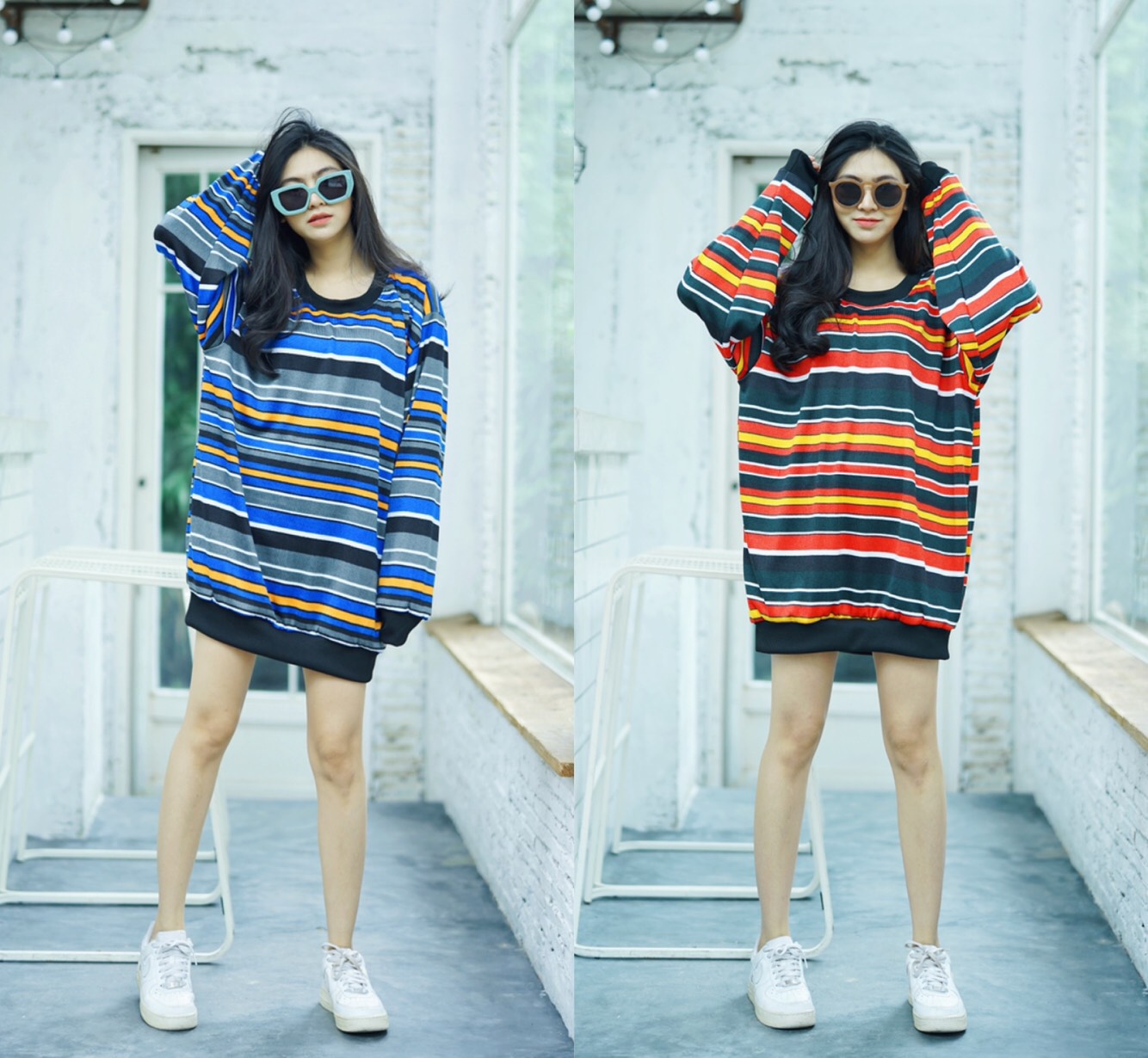 Dress Sweater Striped pattern !!! เดรสแขนยาวกันหนาว ผ้าลายทาง