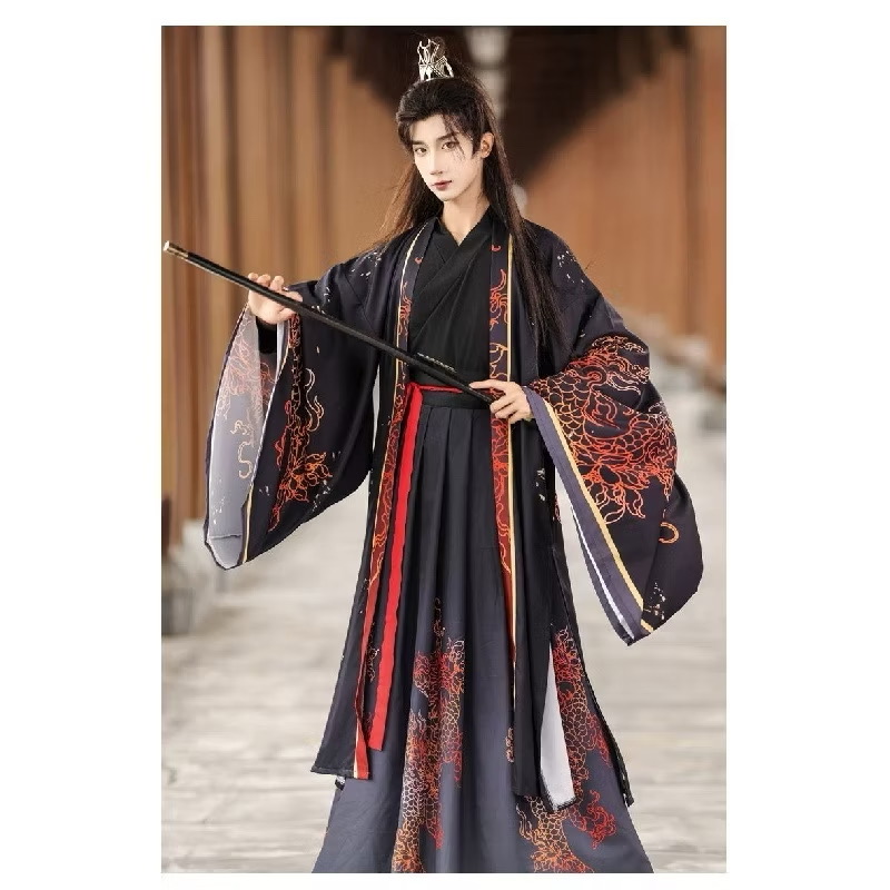 ชุดองค์ชายฮั่น สีดำ พร้อมส่ง รหัส 874 เสื้อดำ+ กระโปรง + เสื้อคลุม