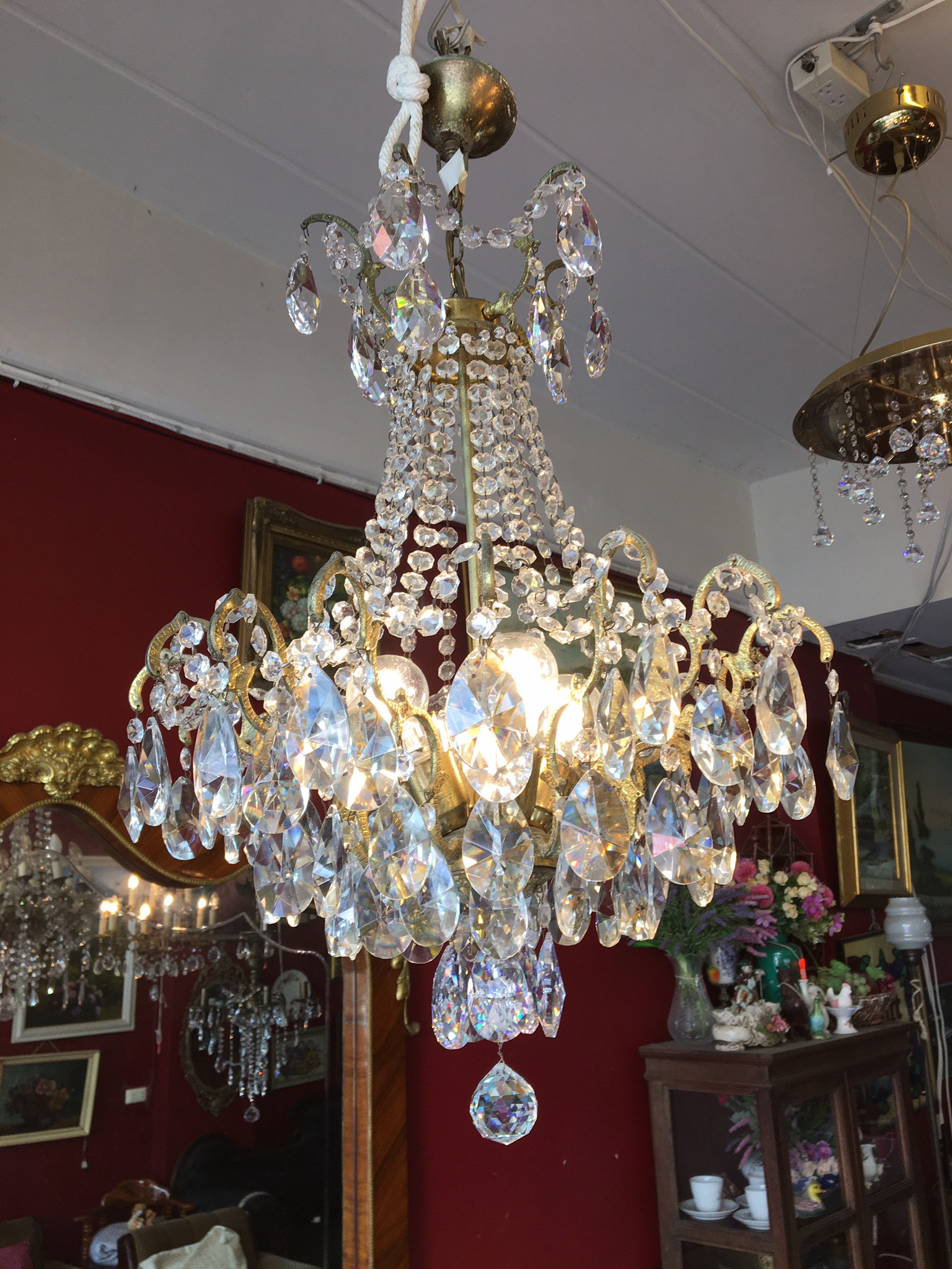 French Brass crystals chandelier 4 lights แชนเดอเรียง ฝรั่งเศส คริสตัลอิยิปต์ Asfour