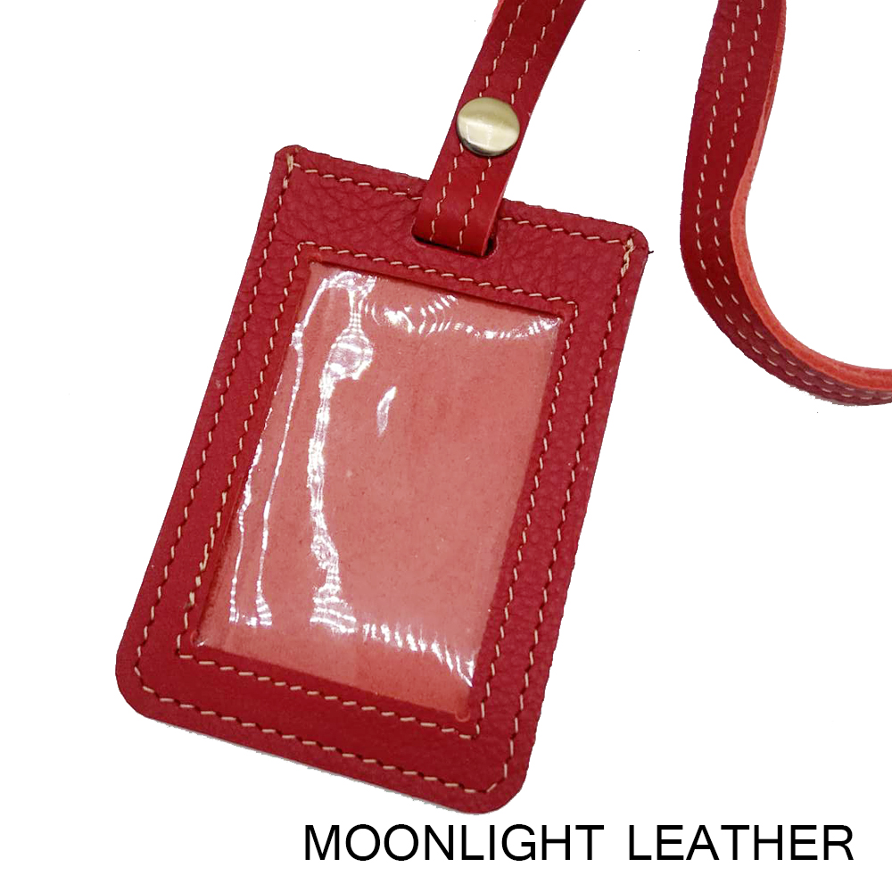 ป้ายห้อยคอ ที่ใส่บัตรพนักงานหนังแท้ทั้งใบ Moonlight มี 5 สี ทำจากหนังวัวแท้ นุ่ม ไม่ลอก สวย ทนทาน มีกล่องเป็นของขวัญได้