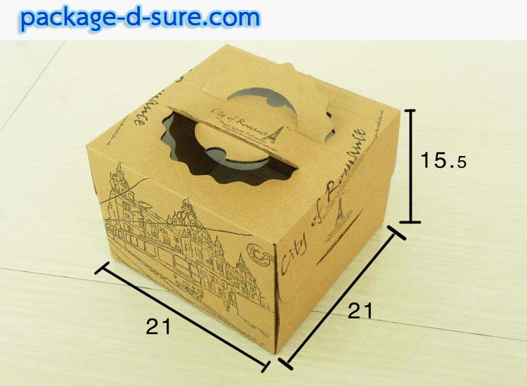 กล่องเค้ก 6 นิ้ว 1 ปอนด์ 21x21x15.5 หูหิ้ว กระดาษคราฟ ลาย city of romance