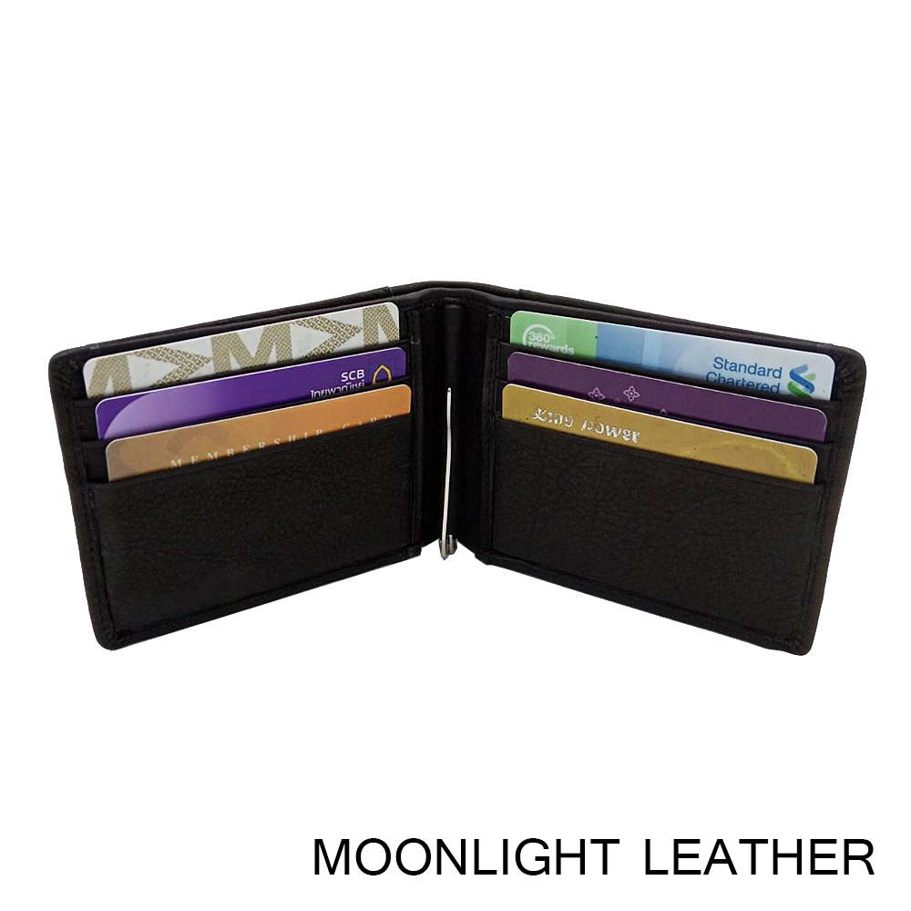 กระเป๋าสตางค์หนังแท้ แบบหนีบธนบัตร รุ่น Mix สีดำ หนังนุ่ม สวย ไม่ลอกร่อน พร้อมกล่องเป็นของขวัญได้