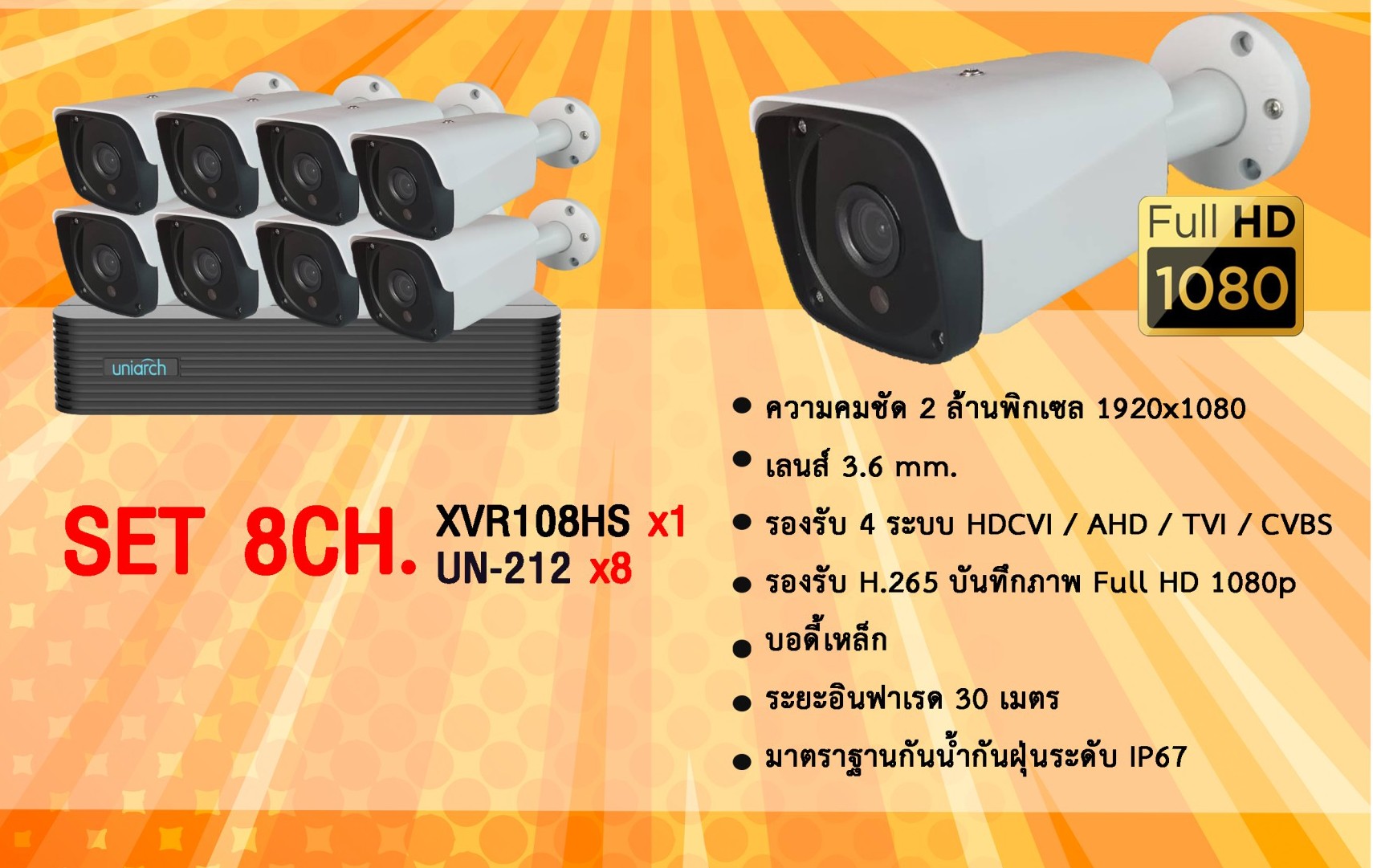 ชุดโปรโมชั่น กล้อง Uniarch by Uniview พร้อมติดตั้ง ชุดกล้อง 8 ตัว ความละเอียด 2MP โปรโมชั่นประจำเดือน หมดแล้วหมดเลย!!!! ##รับประกันสินค้า 3 ปี #รับประกันงานติดตั้ง 1 ปี คุ้มสุดๆๆๆๆๆ