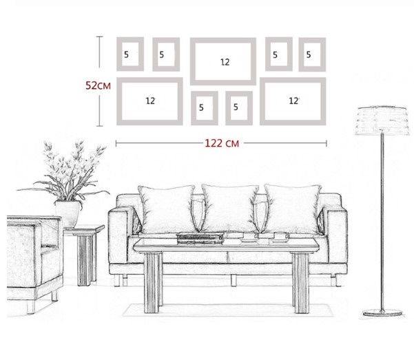 ชุดกรอบรูปติดผนัง Classic (Silver) กรอบรูป 9 ชิ้น พร้อมรูปภาพตามแบบและวัสดุติดตั้ง