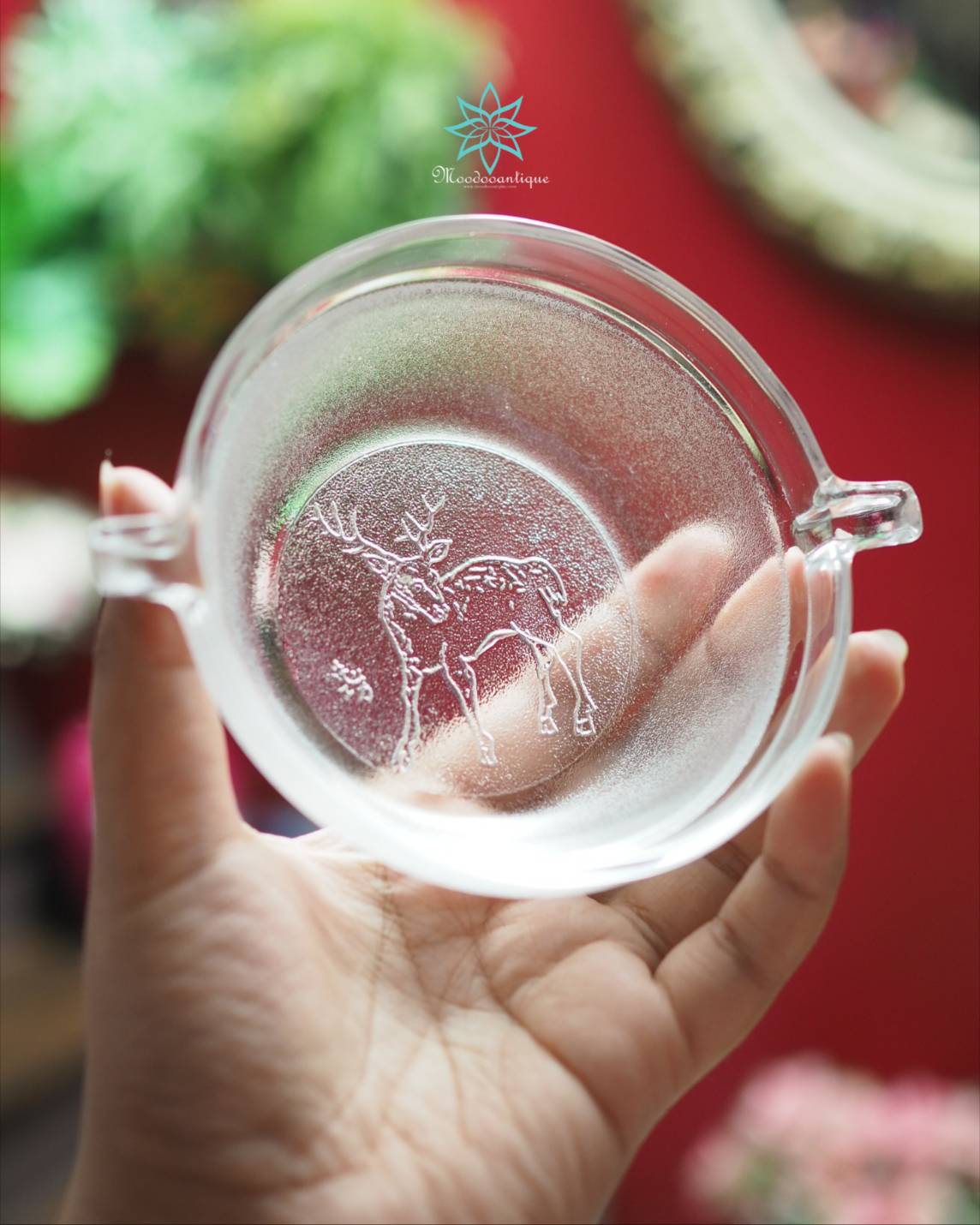 ชามแก้วลายกวาง มุนาคาตะ ชิโกะ ทรงกลม