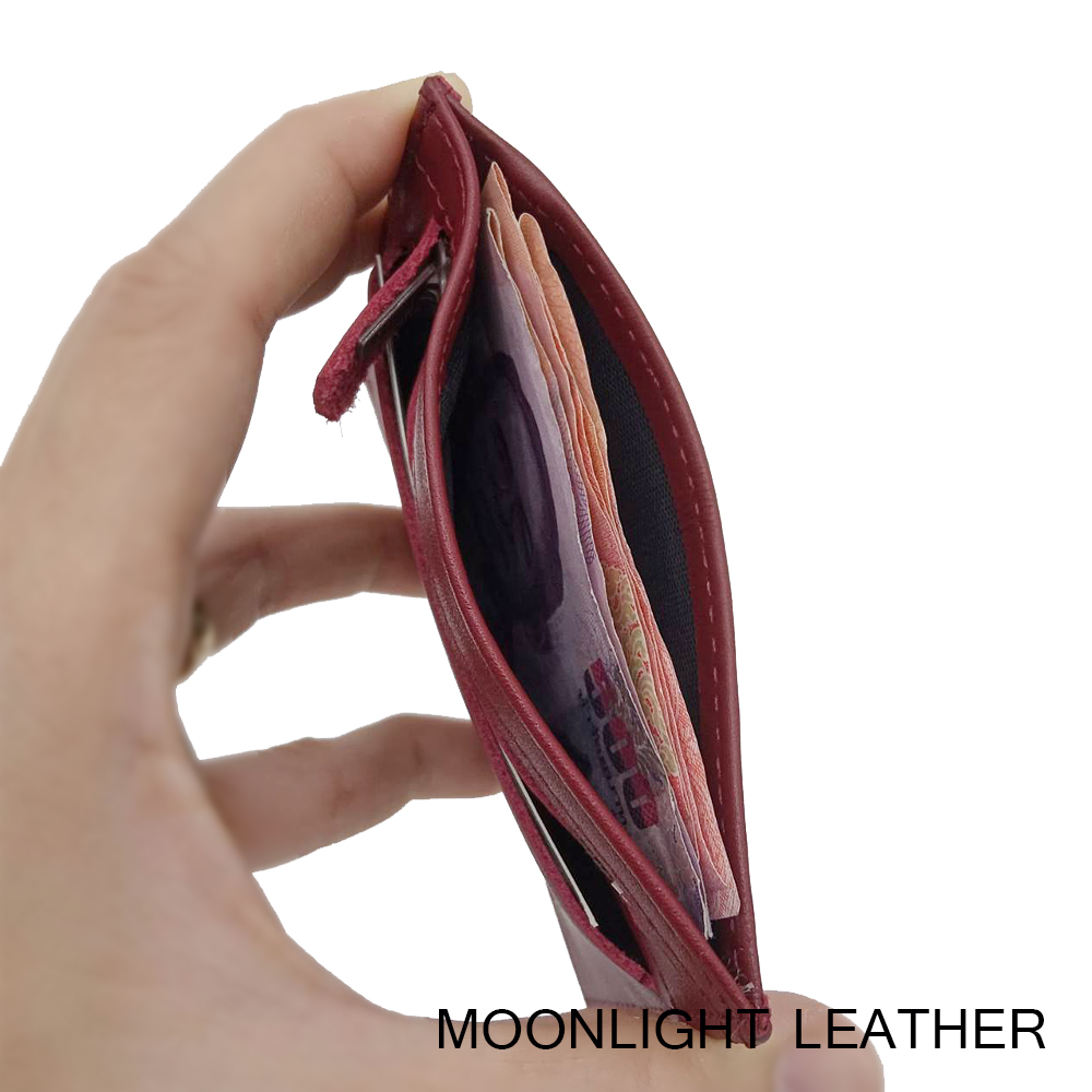 กระเป๋าใส่บัตร ใส่เหรียญ Moonlight หนังแท้ รุ่น Colo สีแดงเข้ม ทนทานบางเฉียบ นิ่มพกพาง่าย ใส่แบงค์พันได้ มีกล่องเป็นของขวัญได้