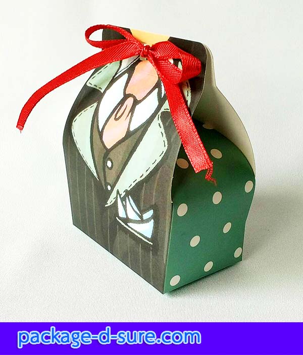 กล่องใส่ของชำร่วย ผูกโบว์ด้านหน้า 4.5x7x4.2 ลายเจ้าบ่าว เจ้าสาว