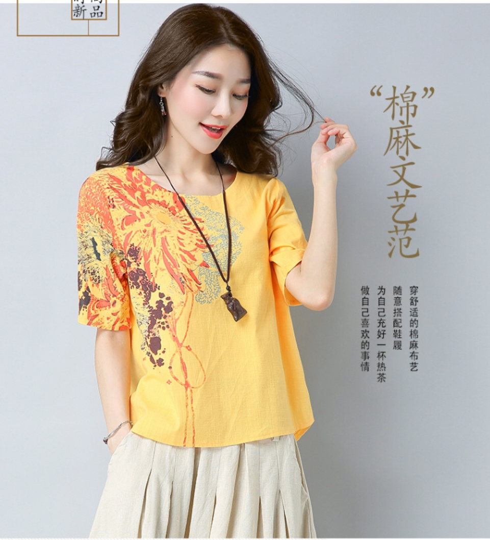 เสื้อผ้าฝ้าย แบบสวมหัว สีเหลืองลายสกรีน รหัส HM 28สินค้าพร้อมส่ง