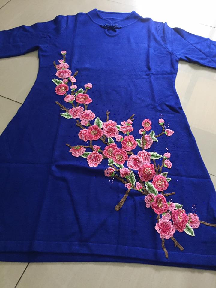 ชุดจีนไหมพรม สั้นสีน้ำเงิน. รหัส FO168